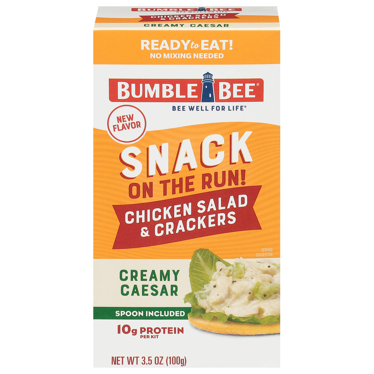 Bumble Bee Snack On The Run Caesar chicken salad with crackers, portable protein for on-the-go meals.