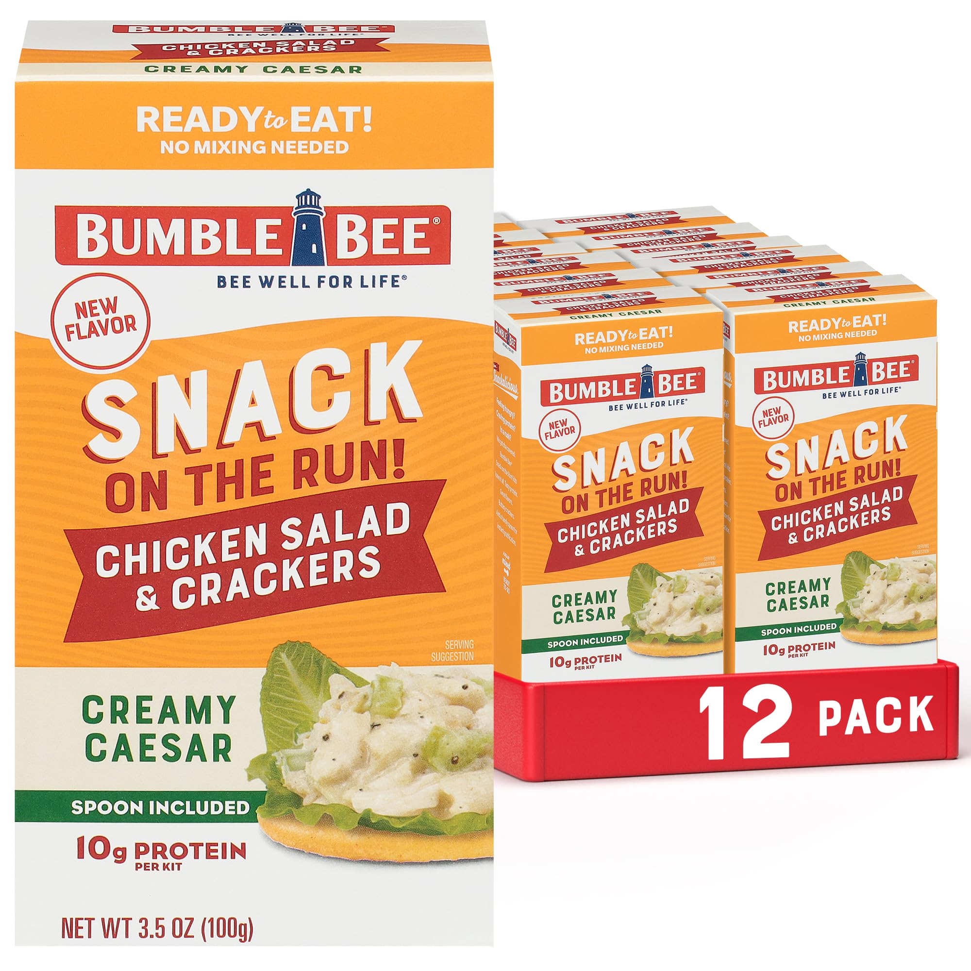 Bumble Bee Snack On The Run Caesar chicken salad with crackers, ready-to-eat protein for busy days.