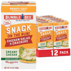 Bumble Bee Snack On The Run Caesar chicken salad with crackers, ready-to-eat protein for busy days.