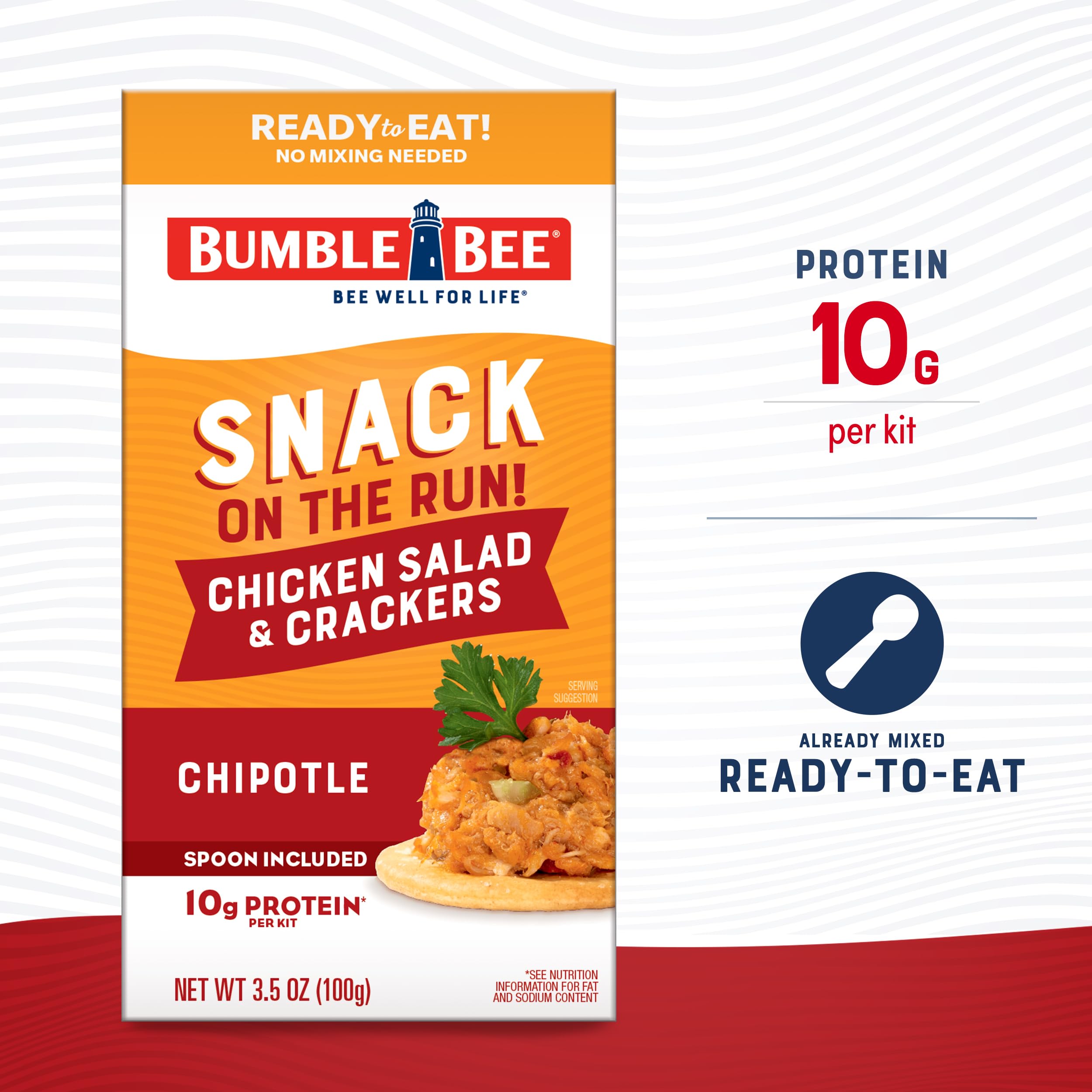 Bumble Bee kit showing crackers and spoon included with chicken salad.