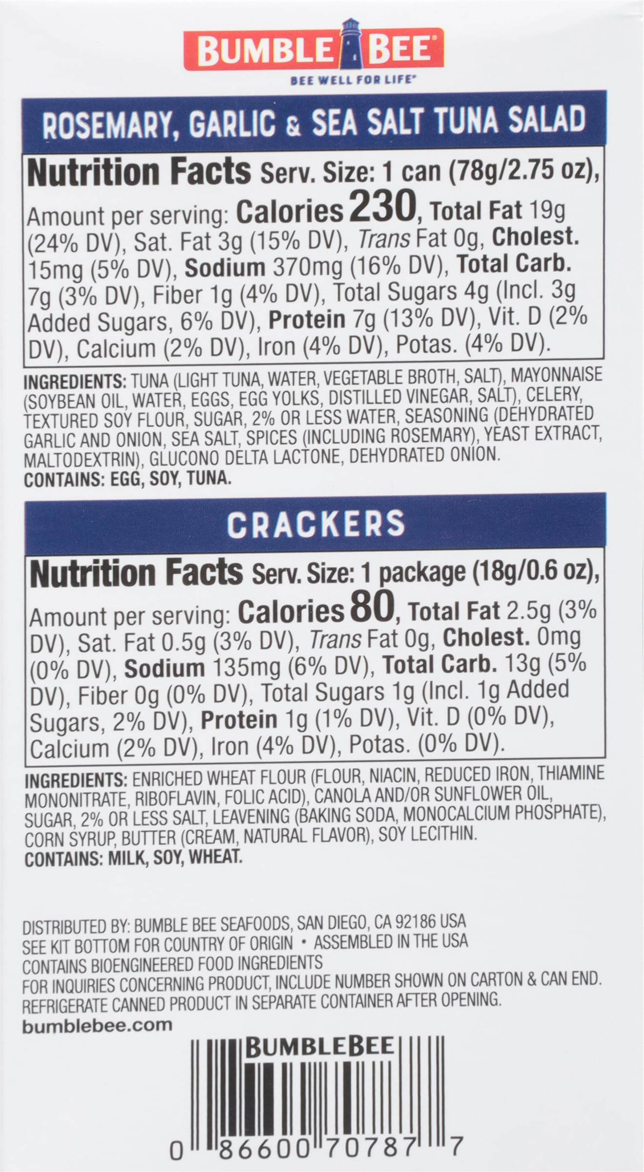 Bumble Bee Snack On The Run! crackers and tuna salad kit, convenient lunch.