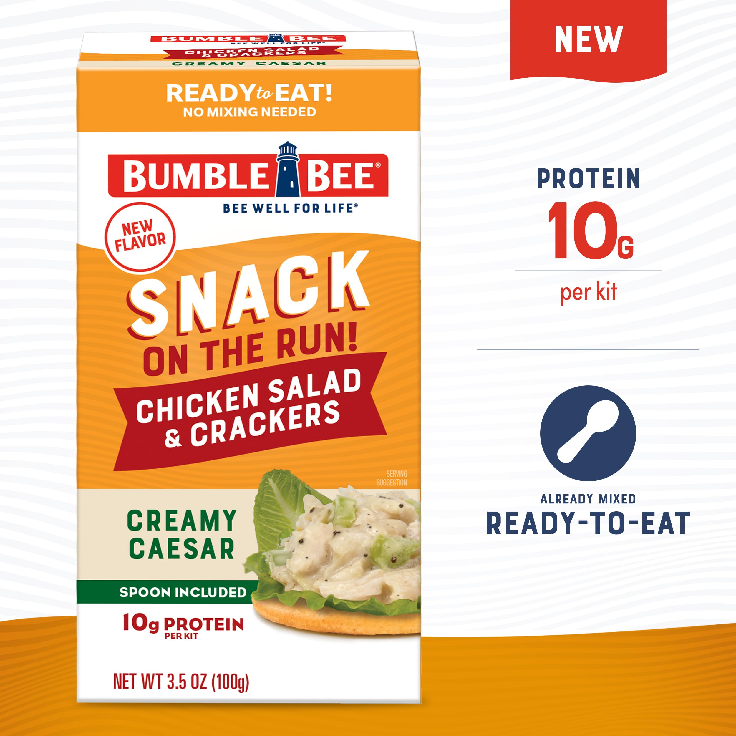 Bumble Bee Snack On The Run creamy Caesar chicken salad closeup, showcasing smooth texture and flavor.
