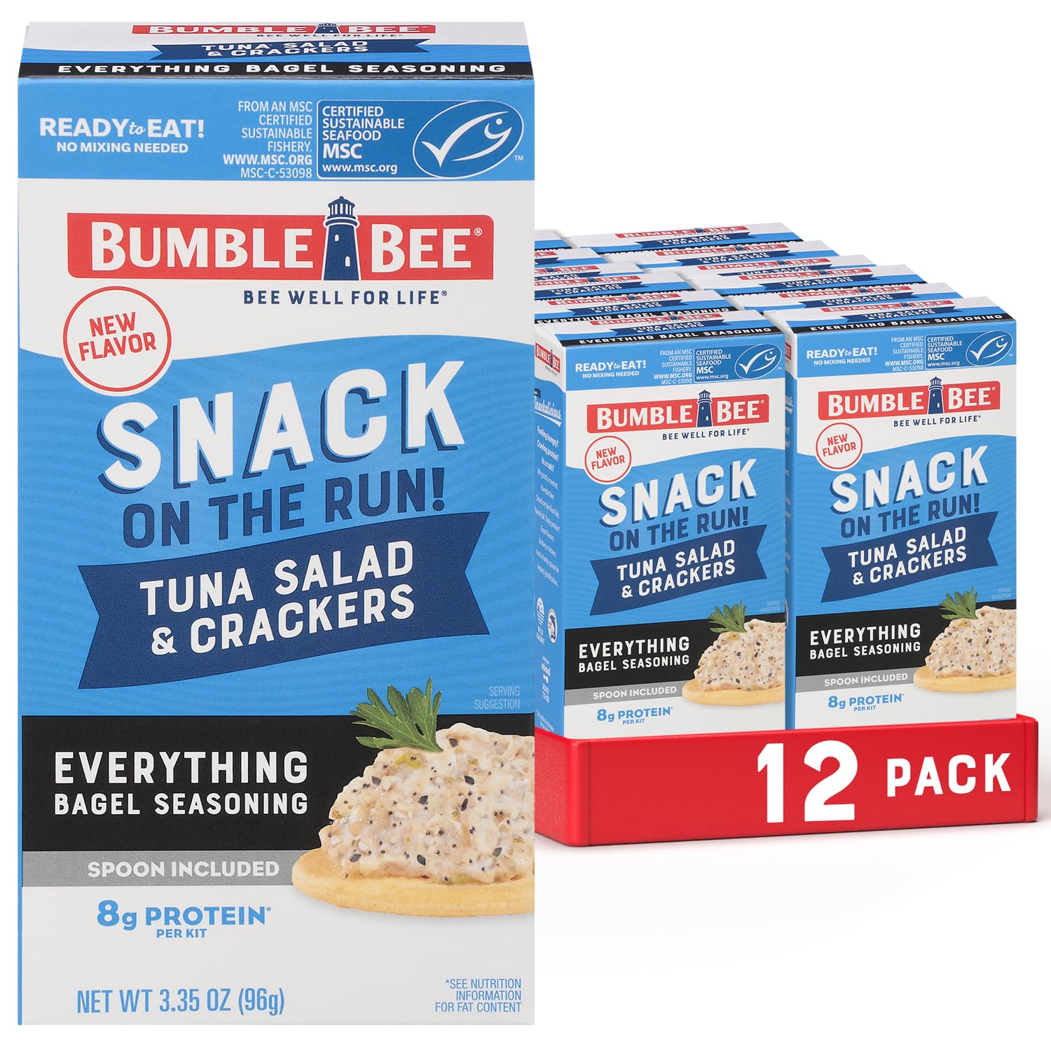 Bumble Bee Snack On The Run kit featuring Everything Bagel tuna salad and crackers for on-the-go meals