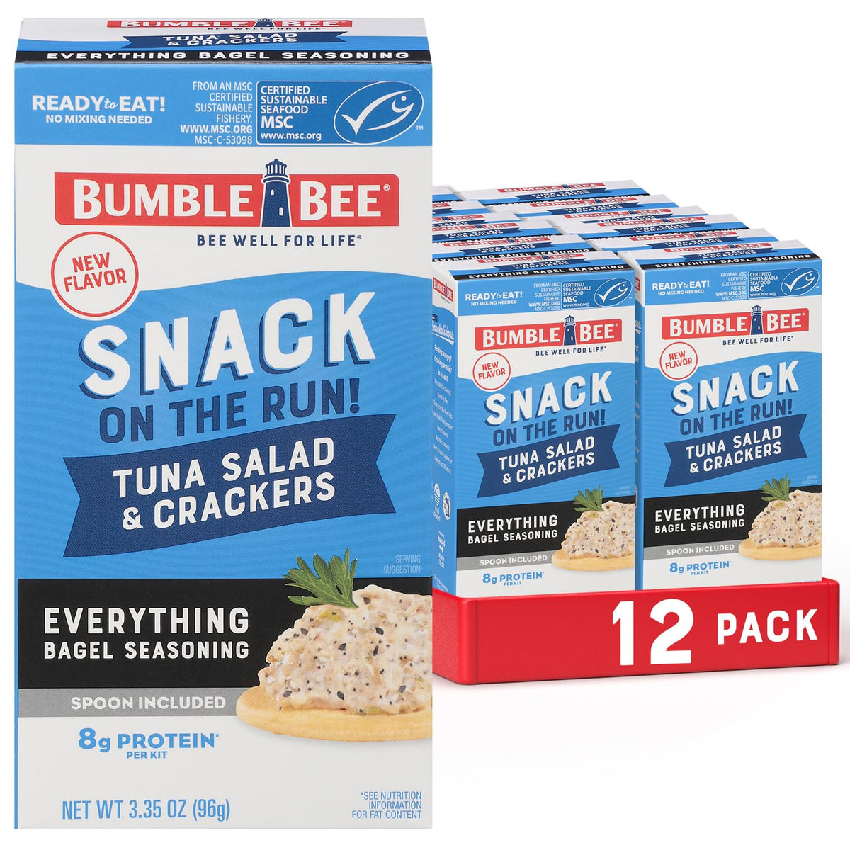 Bumble Bee Snack On The Run kit featuring Everything Bagel tuna salad and crackers for on-the-go meals