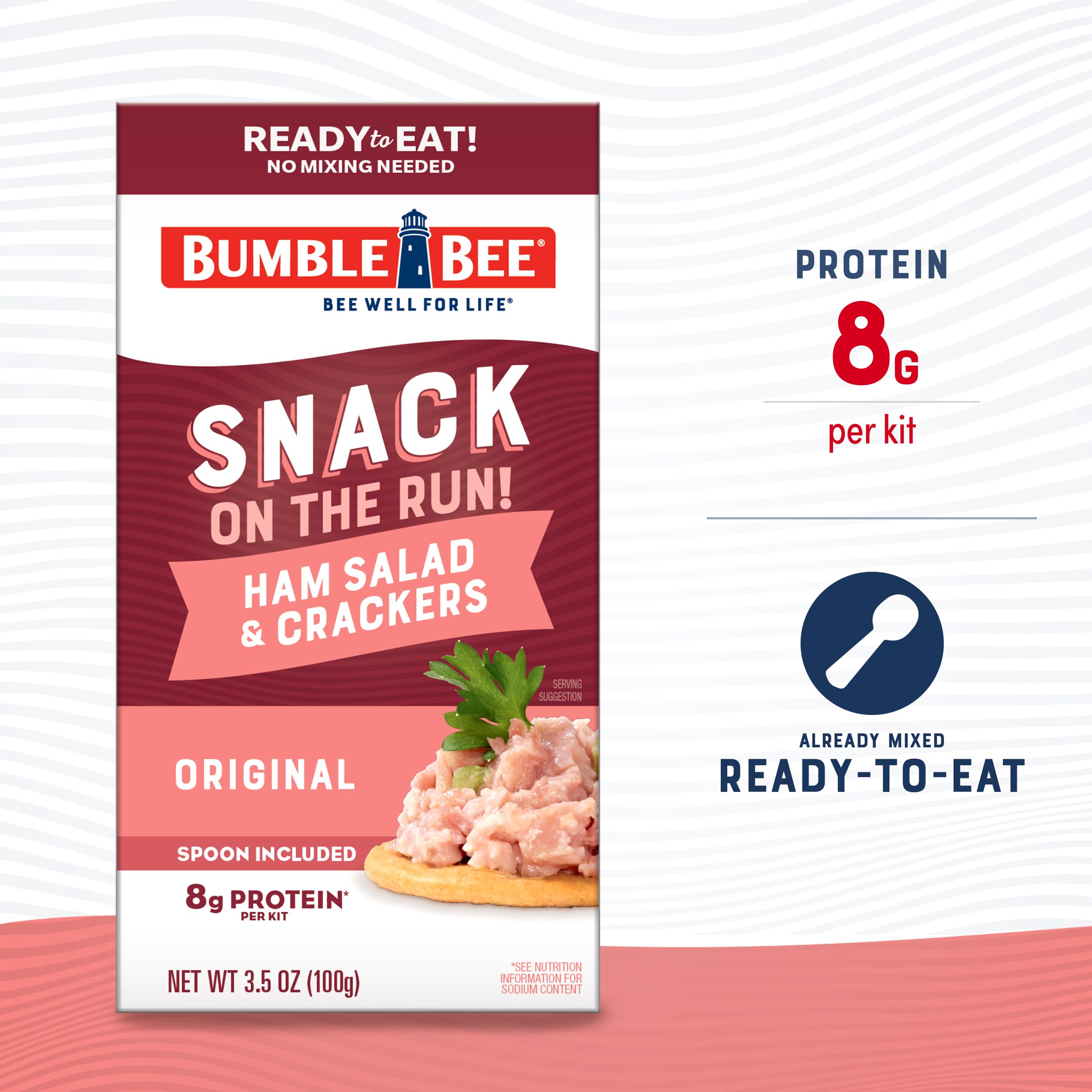 Bumble Bee ham salad kit, easy open can for mess free snacking