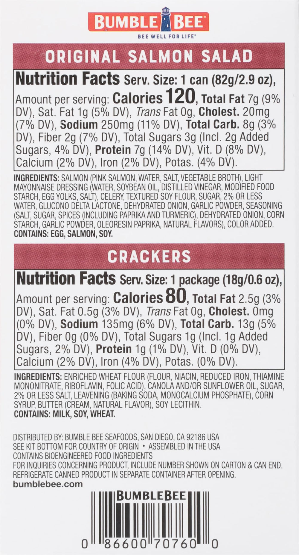 Bumble Bee Snack On The Run salmon can close-up—wild caught protein.