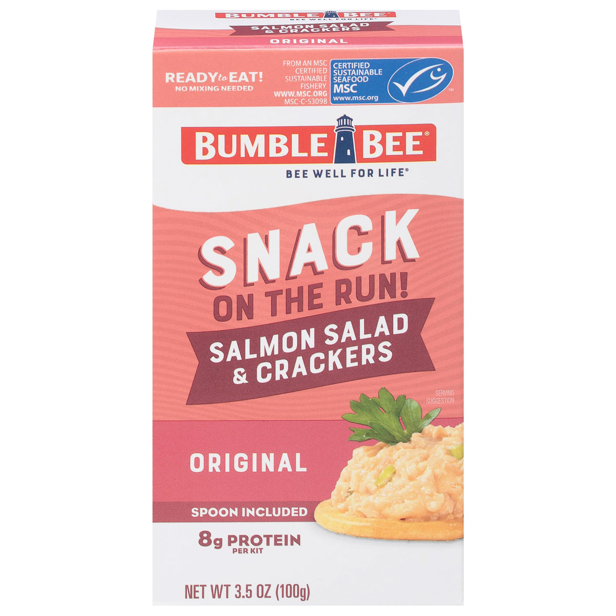 bumble bee snack on the run salmon salad with crackers in a portable lunch box
