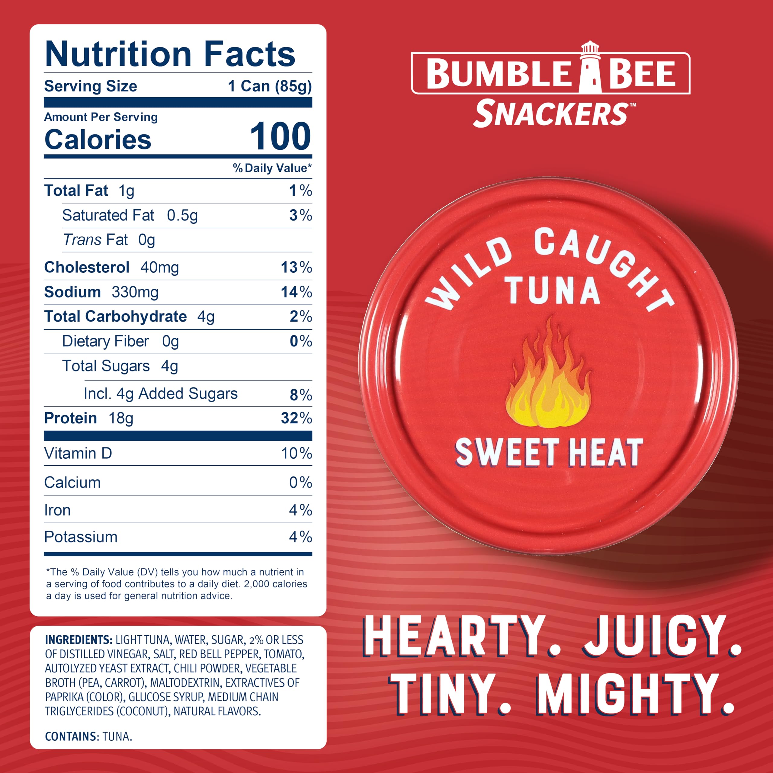 Bumble Bee Snackers Sweet Heat tuna pop-top showcases easy-open convenience for on-the-go meals.