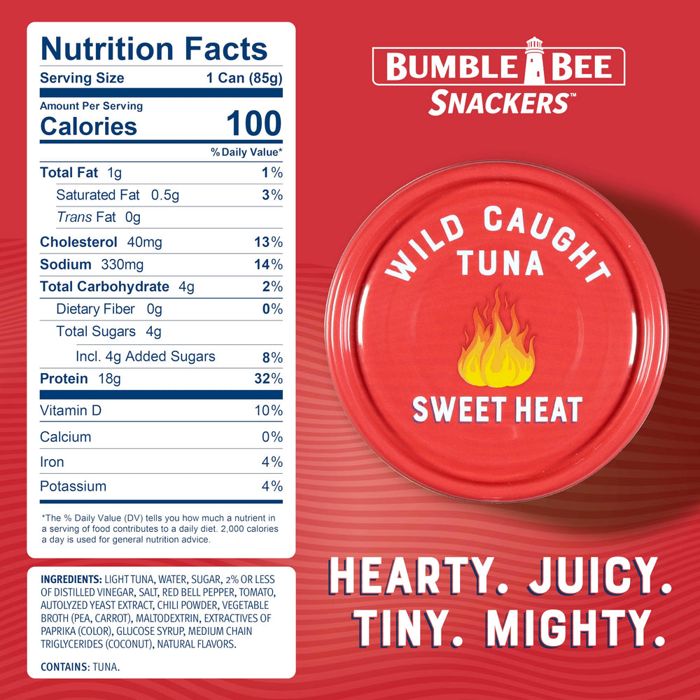 Bumble Bee Snackers Sweet Heat tuna pop-top showcases easy-open convenience for on-the-go meals.
