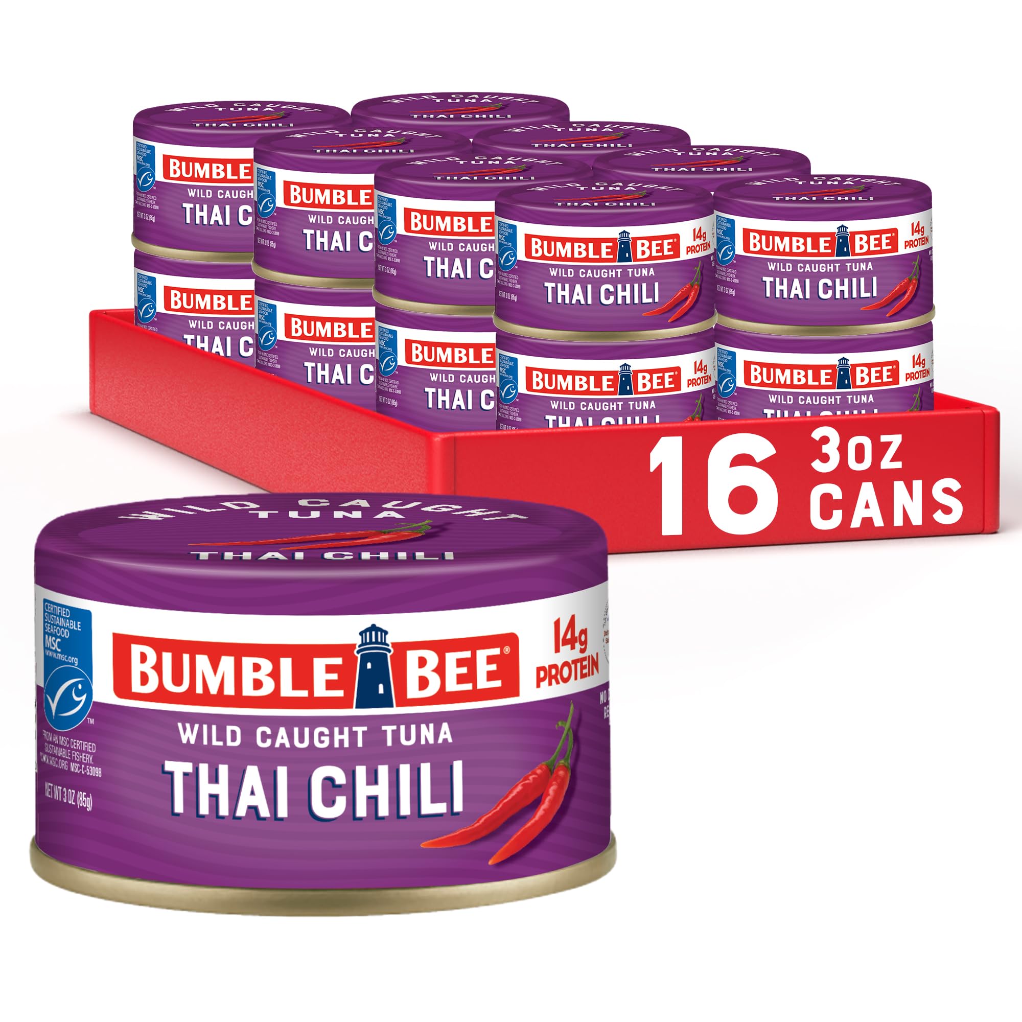 Bumble Bee Snackers Thai Chili tuna can ready for quick meals.