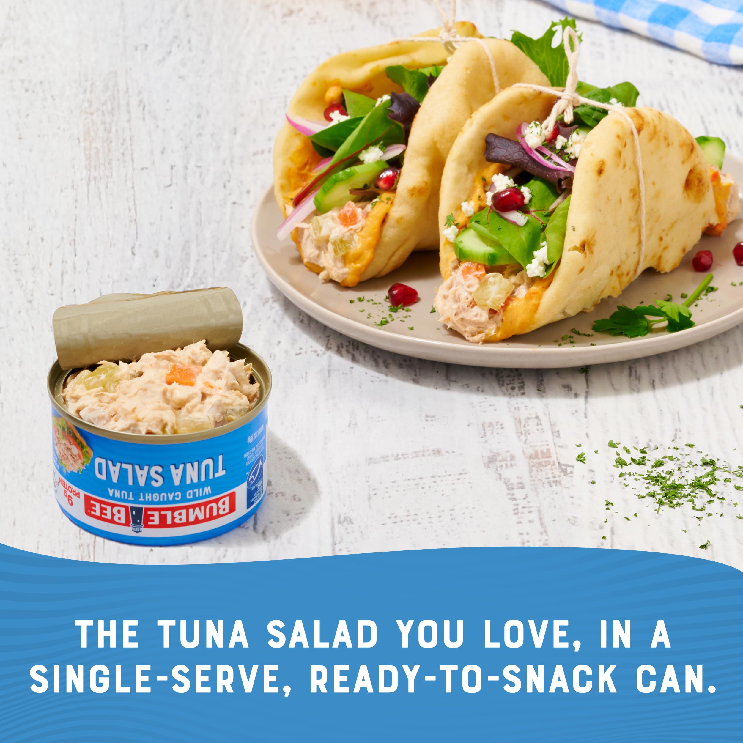 Bumble Bee Snackers tuna salad as a quick topping for salads.