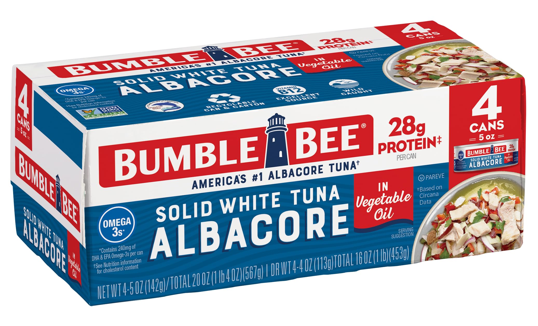 Bumble Bee solid white albacore tuna in oil packaging, ready for pantry meals