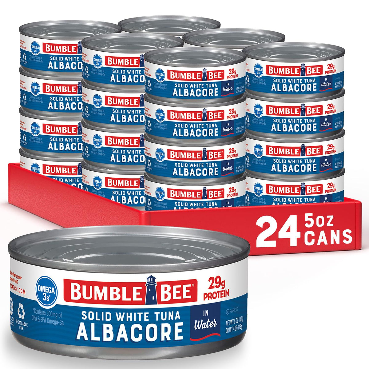 Bumble Bee solid white albacore tuna in water, 5 oz can, ideal for salads.