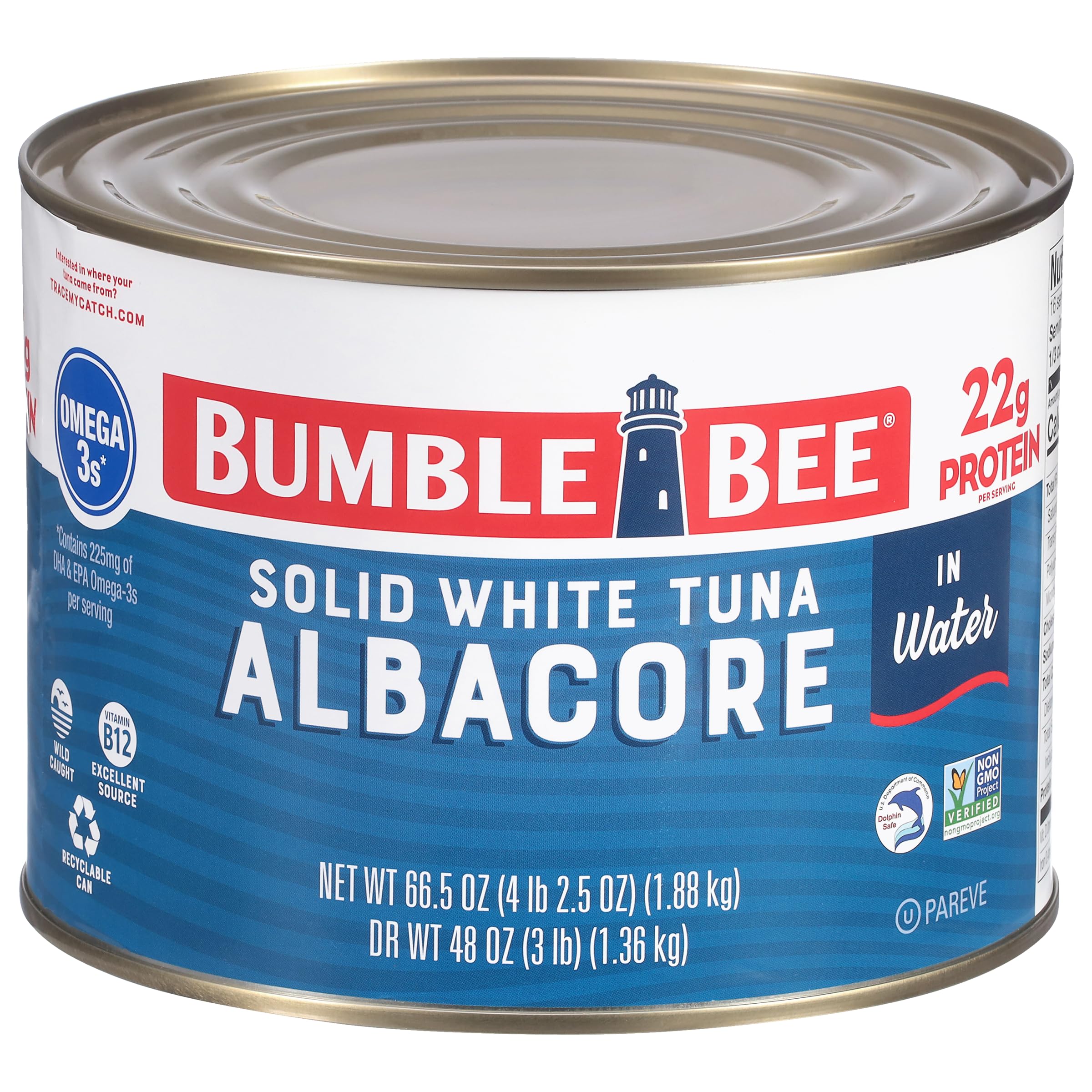 Bumble Bee solid white albacore tuna in water can ready for salads and sandwiches