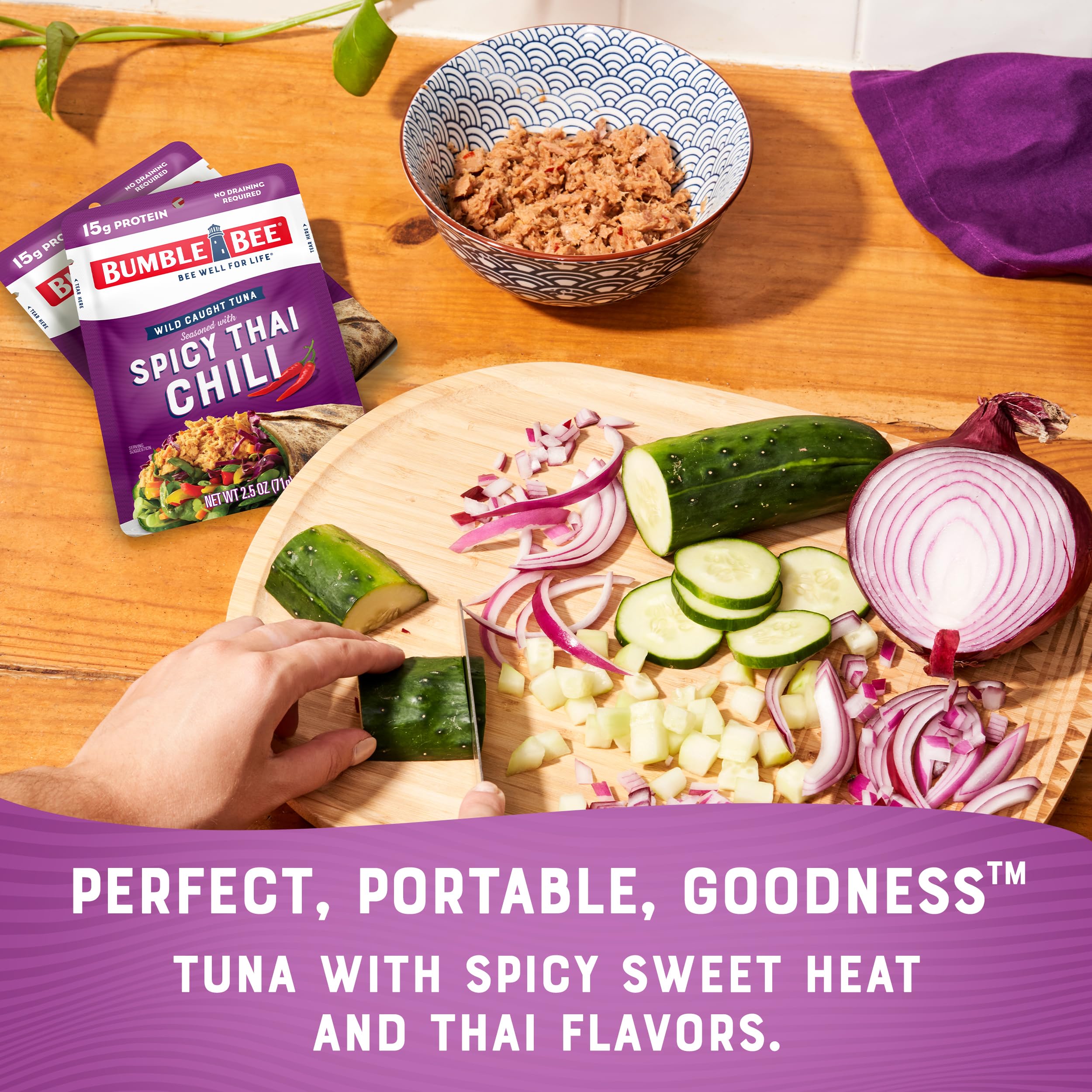 Bumble Bee tuna pasta dish with spicy Thai chili flavor