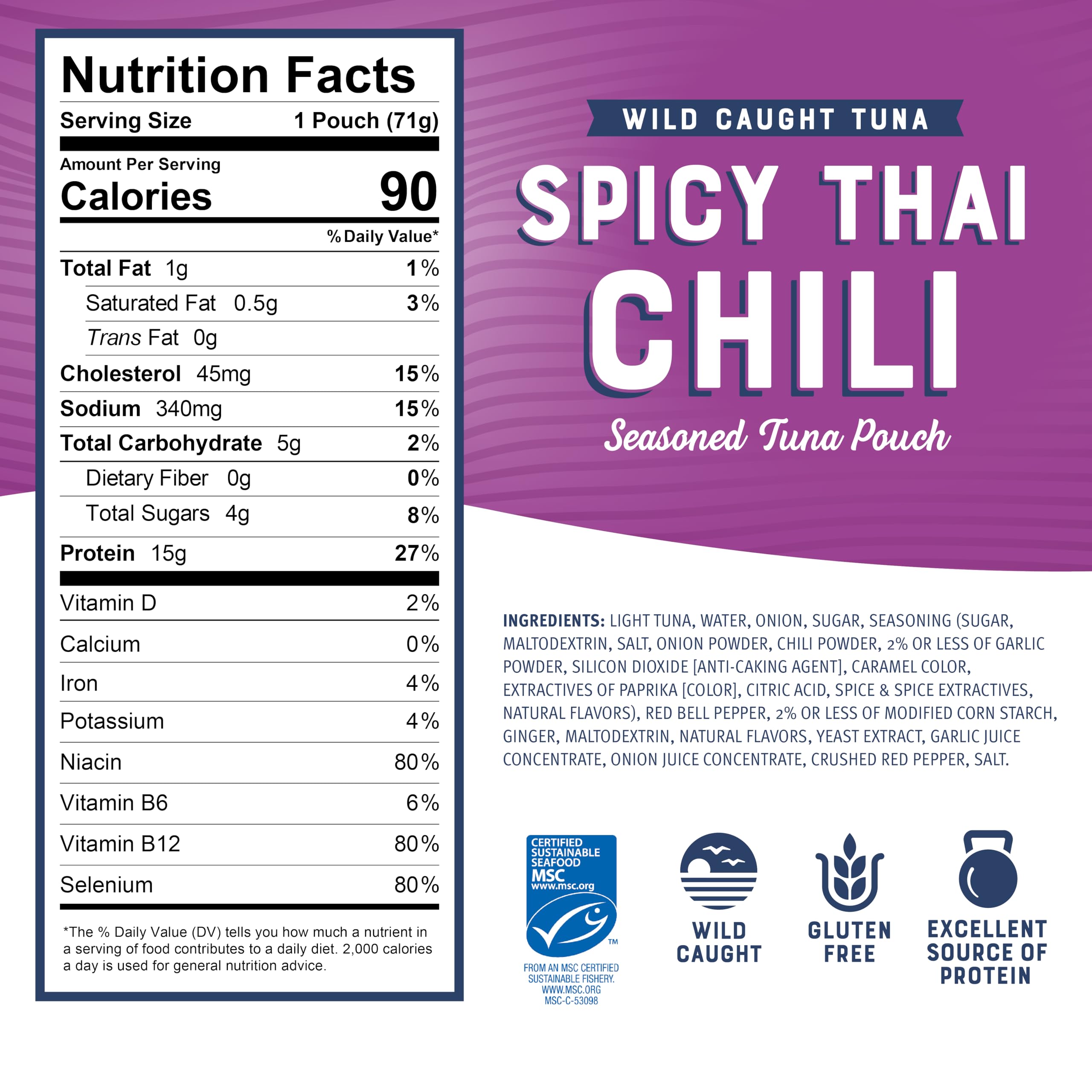 Bumble Bee spicy Thai chili tuna pouch nutrition label close-up