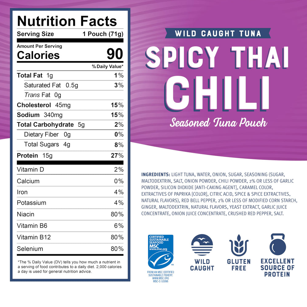 Bumble Bee spicy Thai chili tuna pouch nutrition label close-up