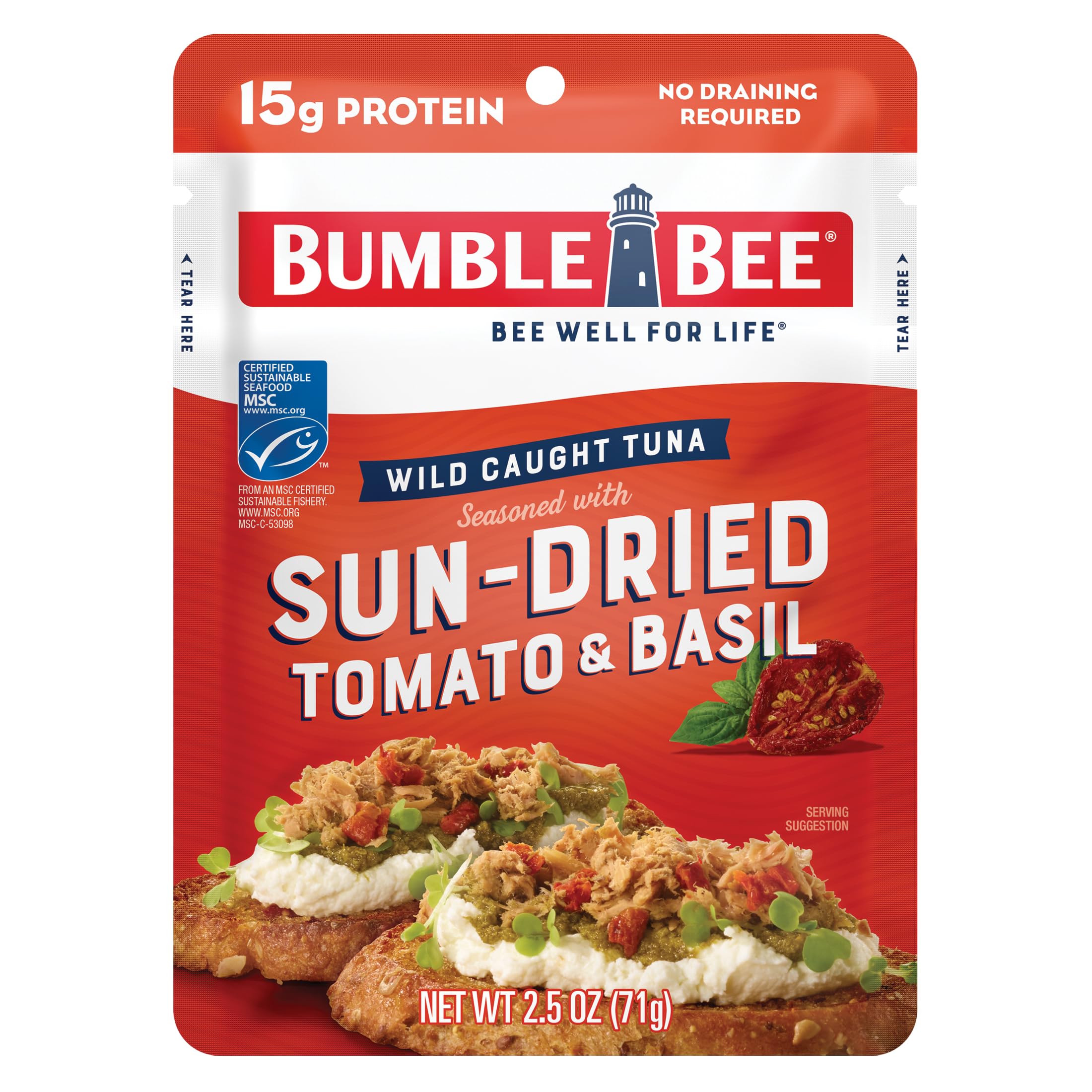 Bumble Bee sun-dried tomato basil tuna pouch ready to eat.