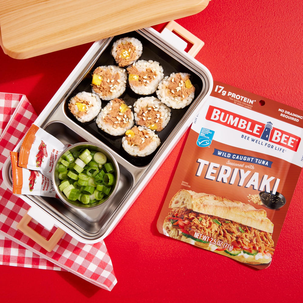 Bumble Bee Teriyaki Tuna Pouch tossed into salad for quick nutrition.
