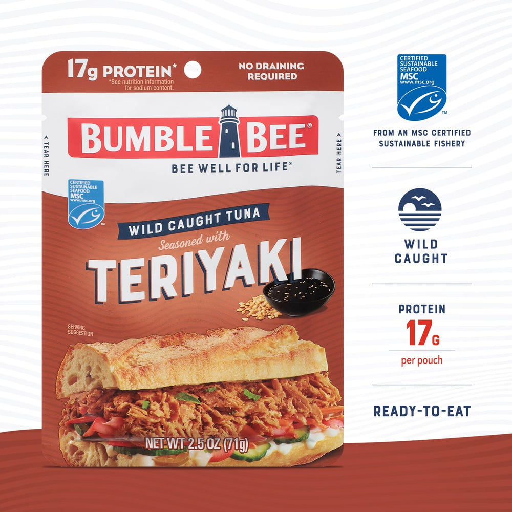 Bumble Bee Teriyaki Tuna Pouch in a lunchbox for portable protein.