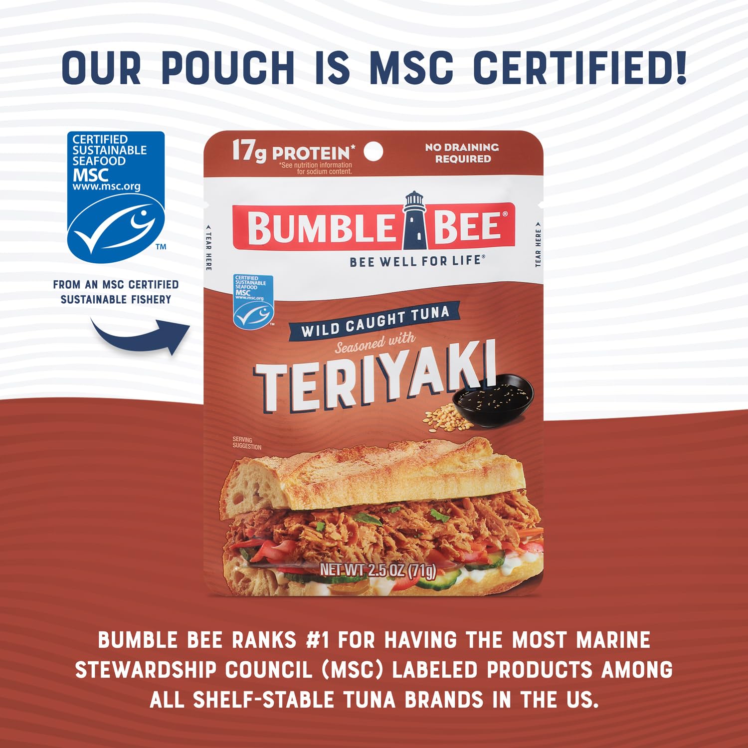 Bumble Bee Teriyaki Tuna Pouch on a rice bowl adds savory protein.