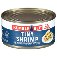 Bumble Bee Tiny Shrimp in Water, protein-packed and ready for salads.