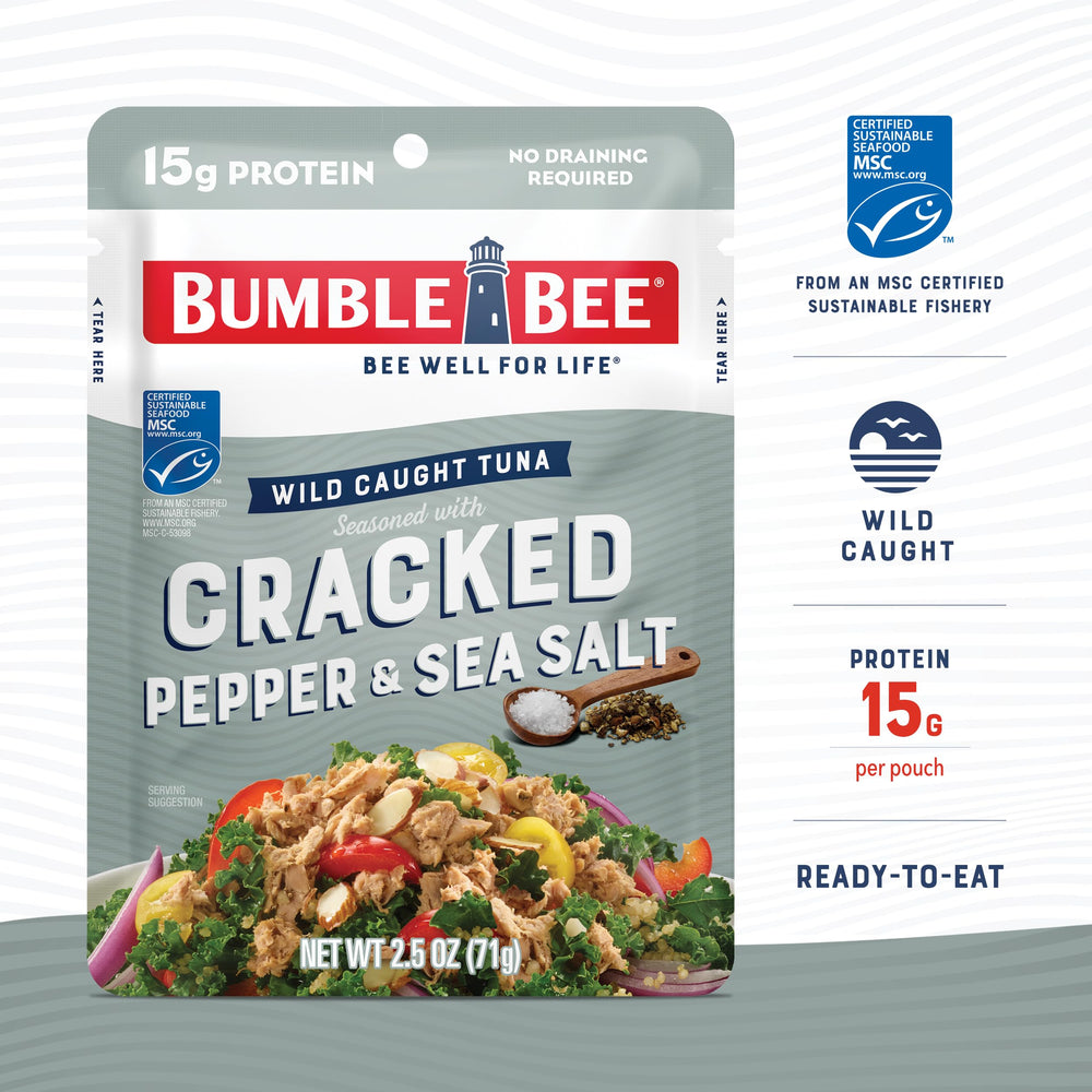 Bumble Bee tuna in pack with spoon for instant pantry meals.