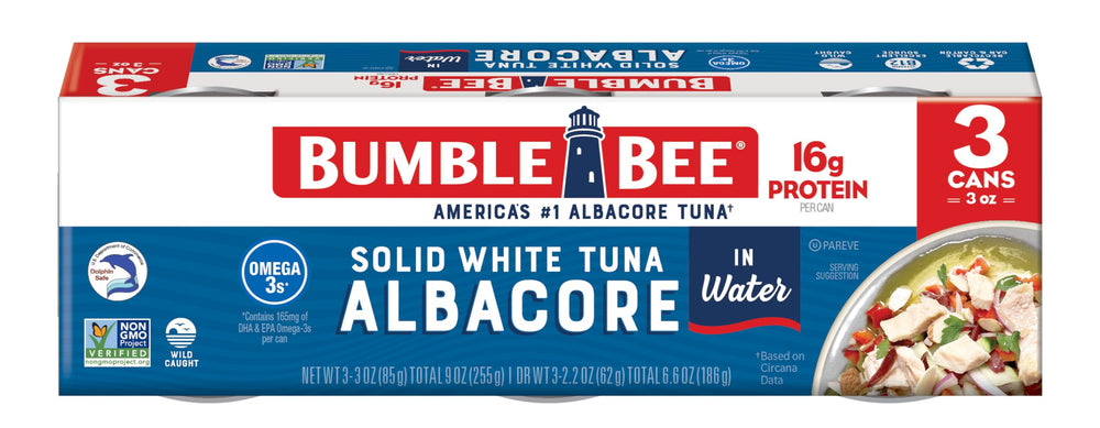 Bumble Bee solid white albacore tuna in water, ready for quick meals and protein.