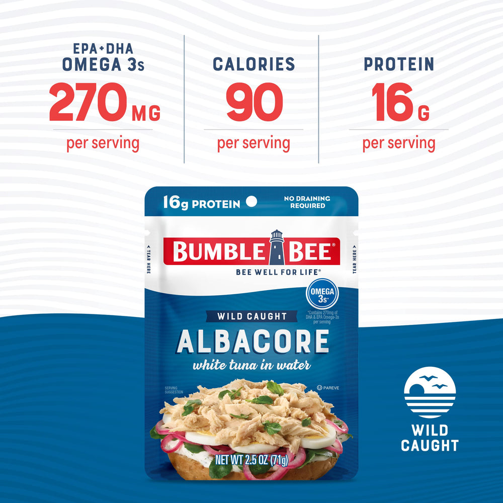 Bumble Bee tuna in water packaging front view, portable
