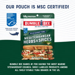 Bumble Bee tuna pouch delivers 14g protein per serving.