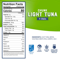Bumble Bee tuna water pouch shows flaky texture, ideal for melts.