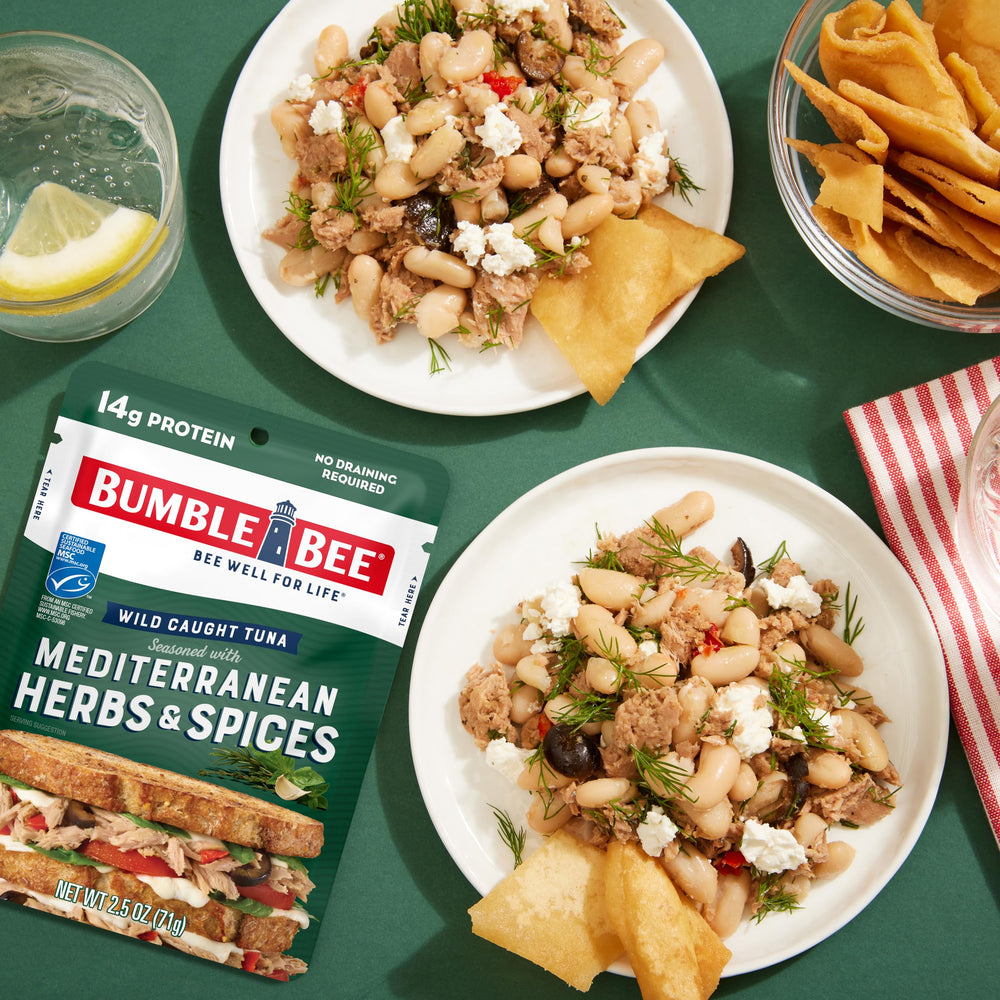 Bumble Bee wild-caught tuna, MSC certified and dolphin safe.