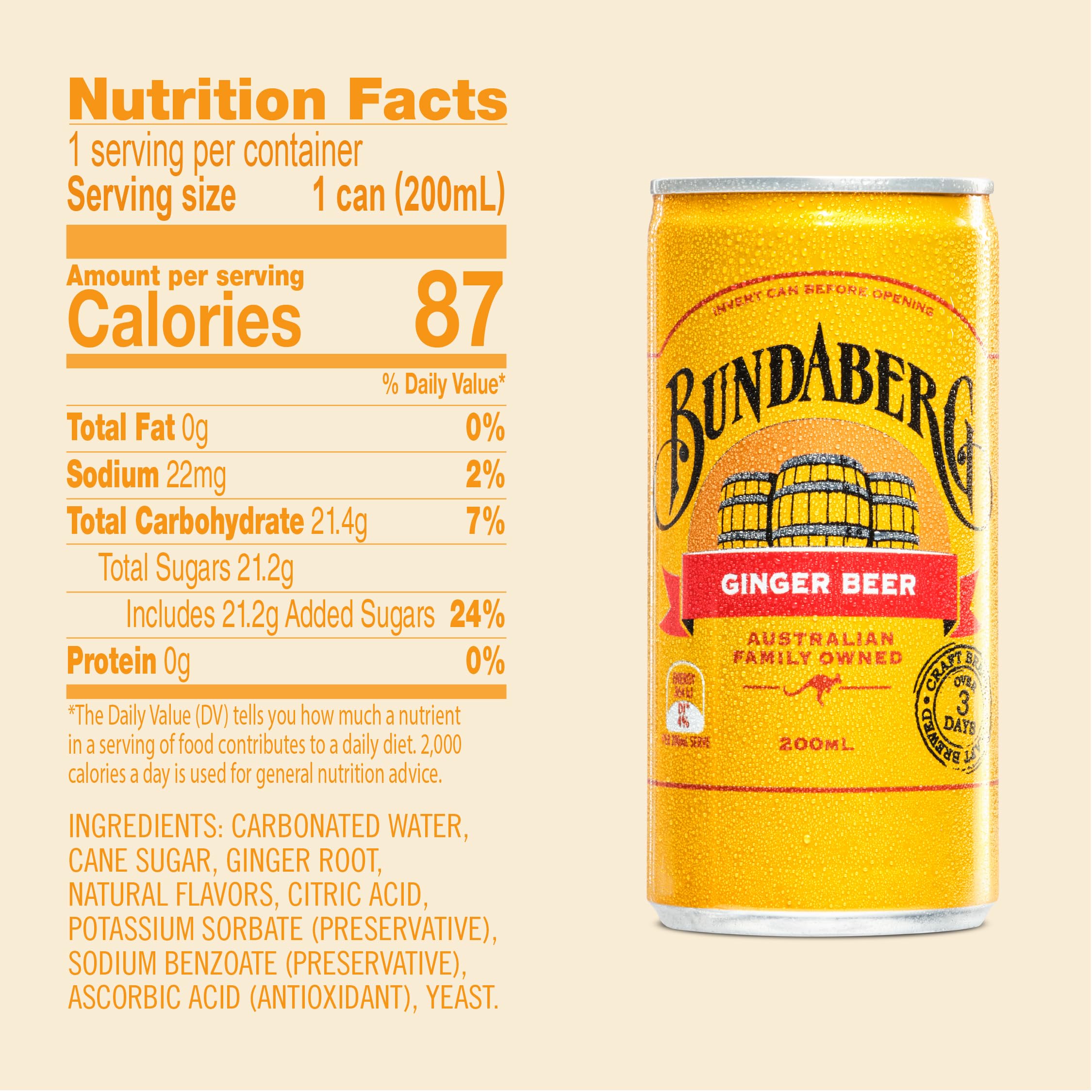 Bundaberg Ginger Beer on ice with glass, refreshing anytime.
