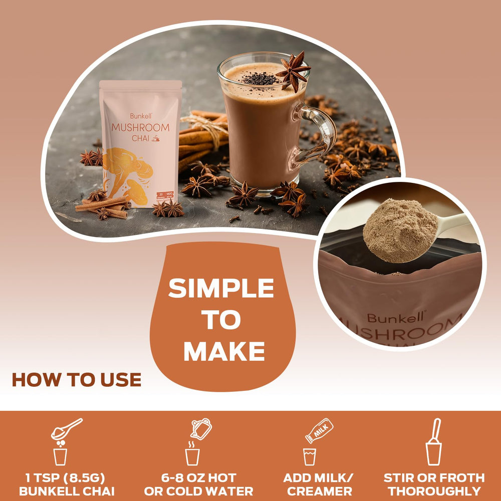 Bunkell Mushroom Chai coconut milk powder jar with creamy texture