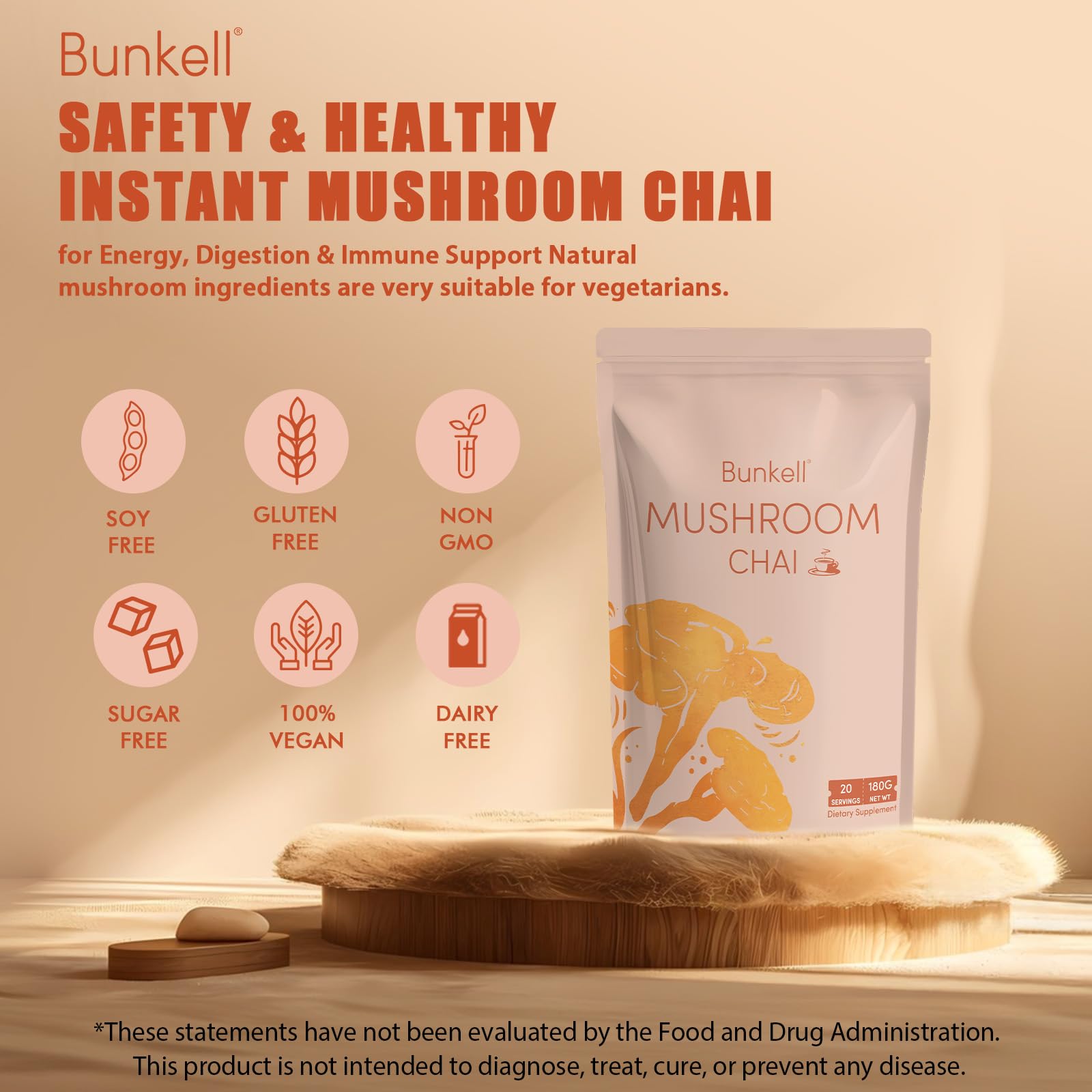 Bunkell Mushroom Chai measuring scoop prepared for a serving