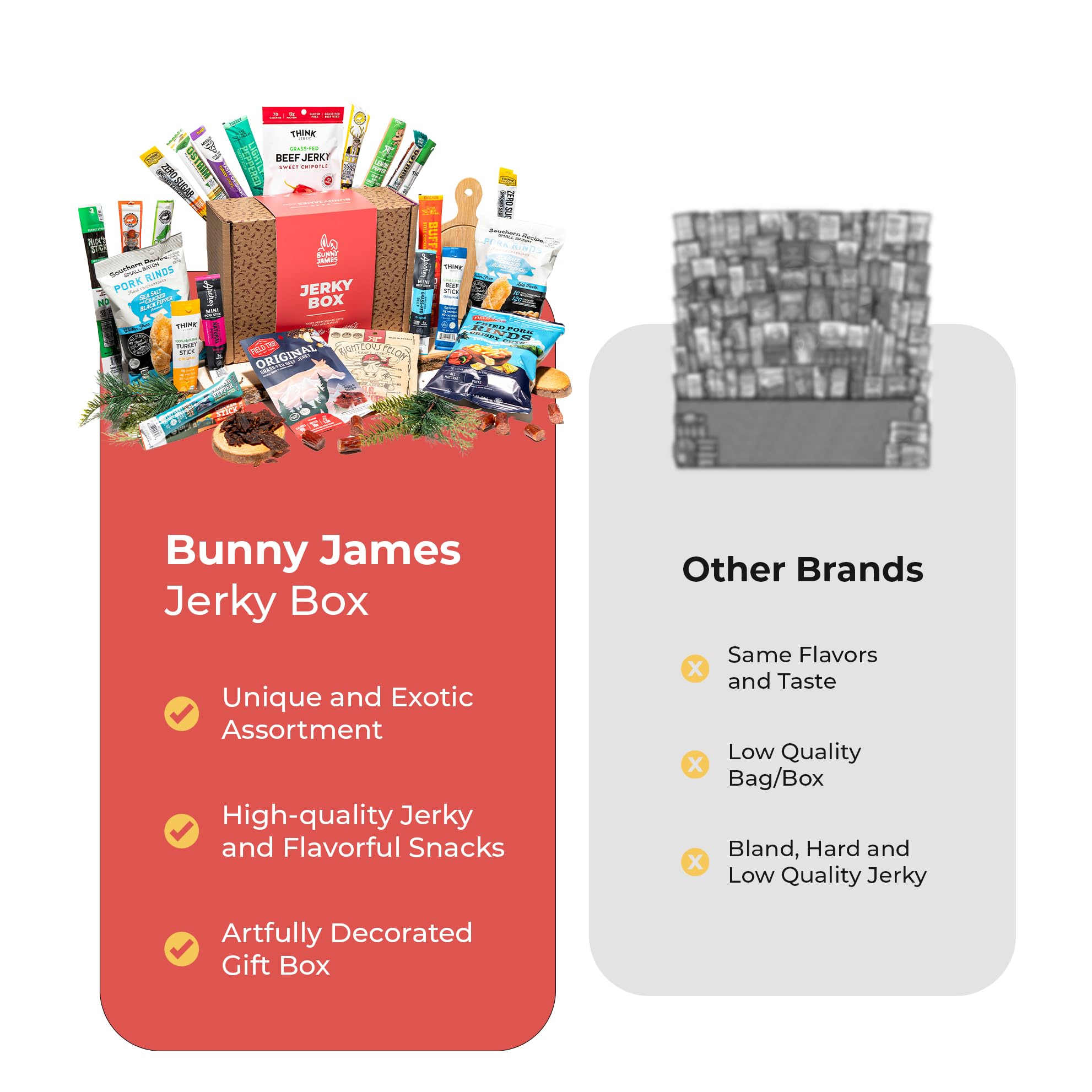 Bunny James varied-seasonings jerky pack highlighting savory protein bites.