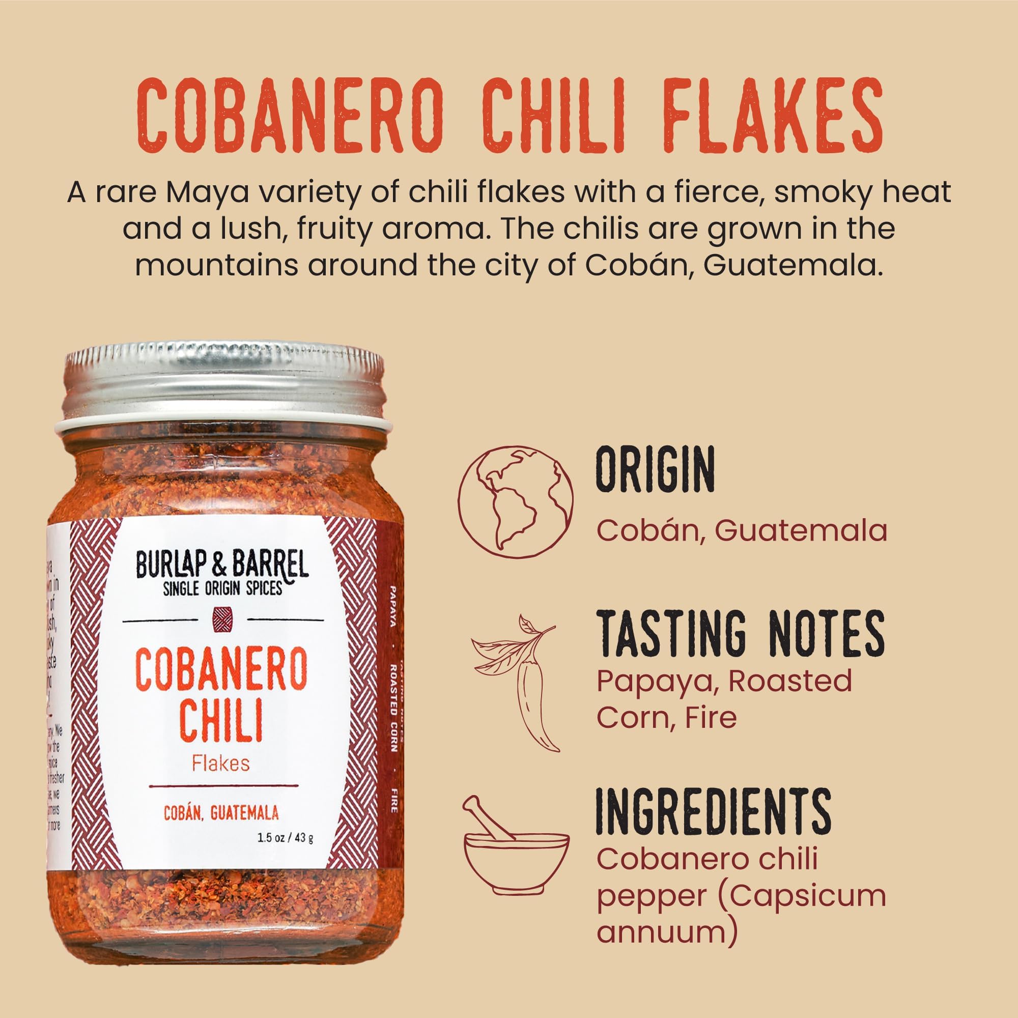 Burlap & Barrel Cobanero flakes close-up reveals vibrant color and papaya notes.