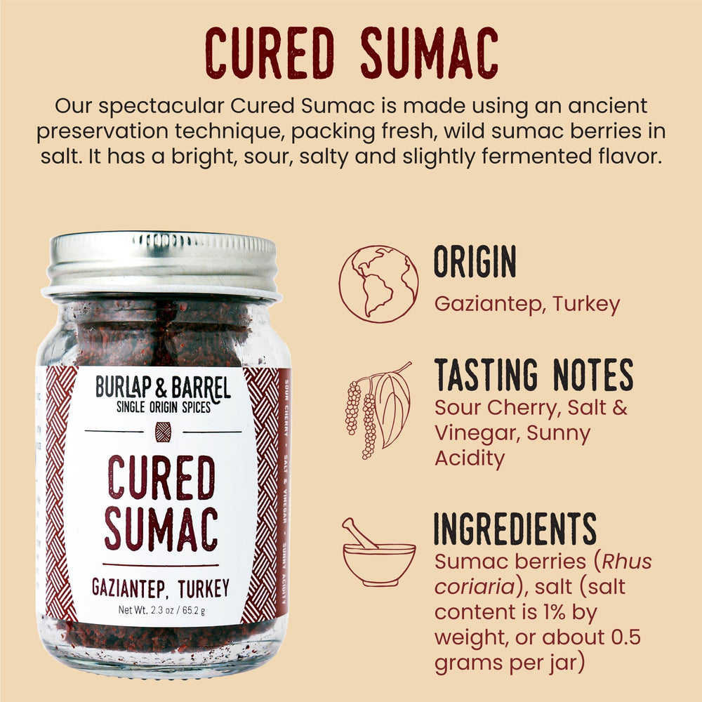 Burlap & Barrel cured sumac spice rack highlighting single-origin quality.