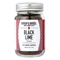 Burlap & Barrel Ground Black Lime jar ready for bold meat seasoning