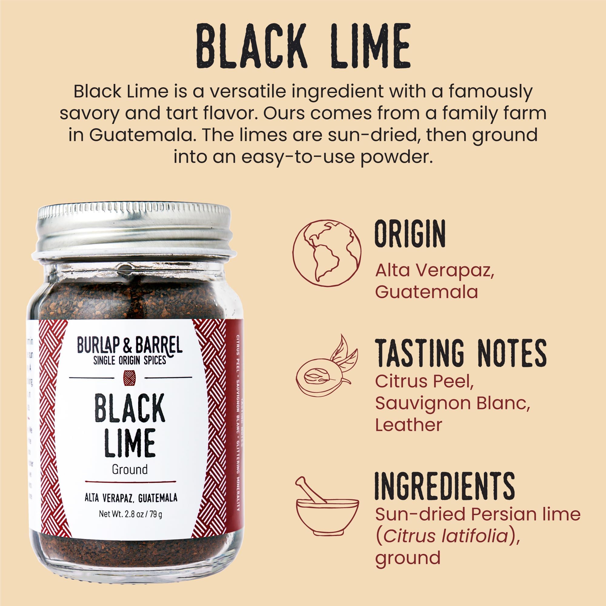 Ground Black Lime powder brightening stews and sauces