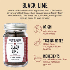 Ground Black Lime powder brightening stews and sauces