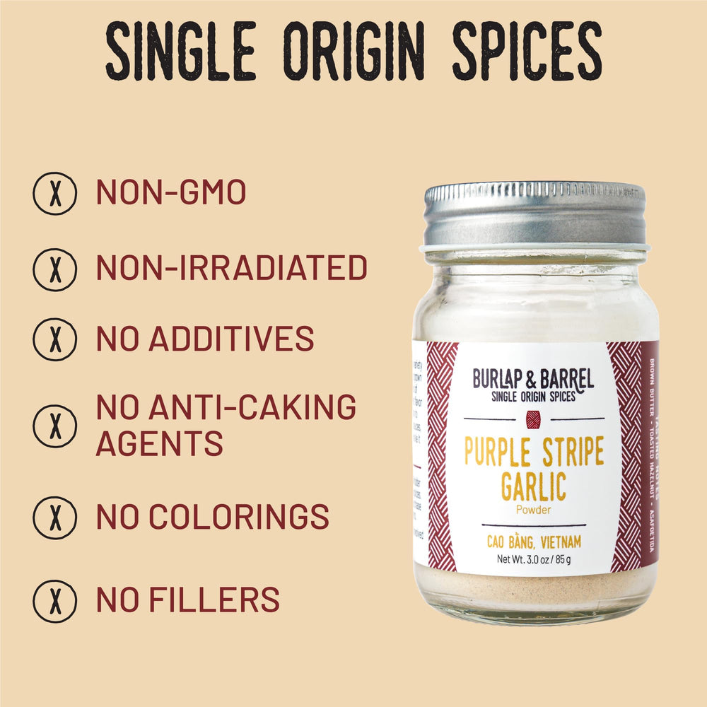 Burlap & Barrel kitchen scene with Purple Stripe Garlic Powder
