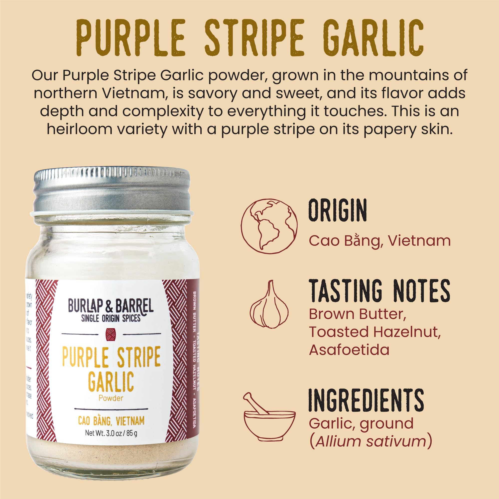 Purple Stripe Garlic Powder pour bottle ready for cooking boost