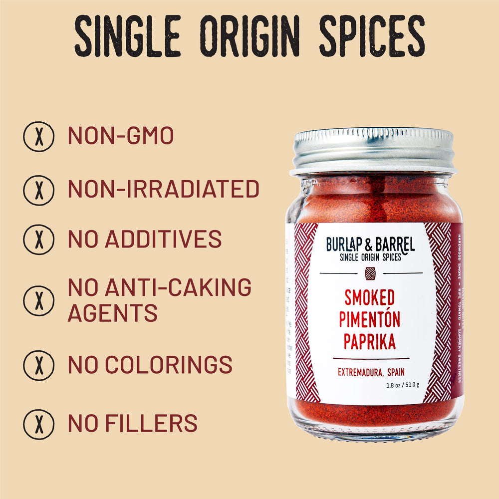 Burlap and Barrel DOP label highlights authentic single-origin paprika
