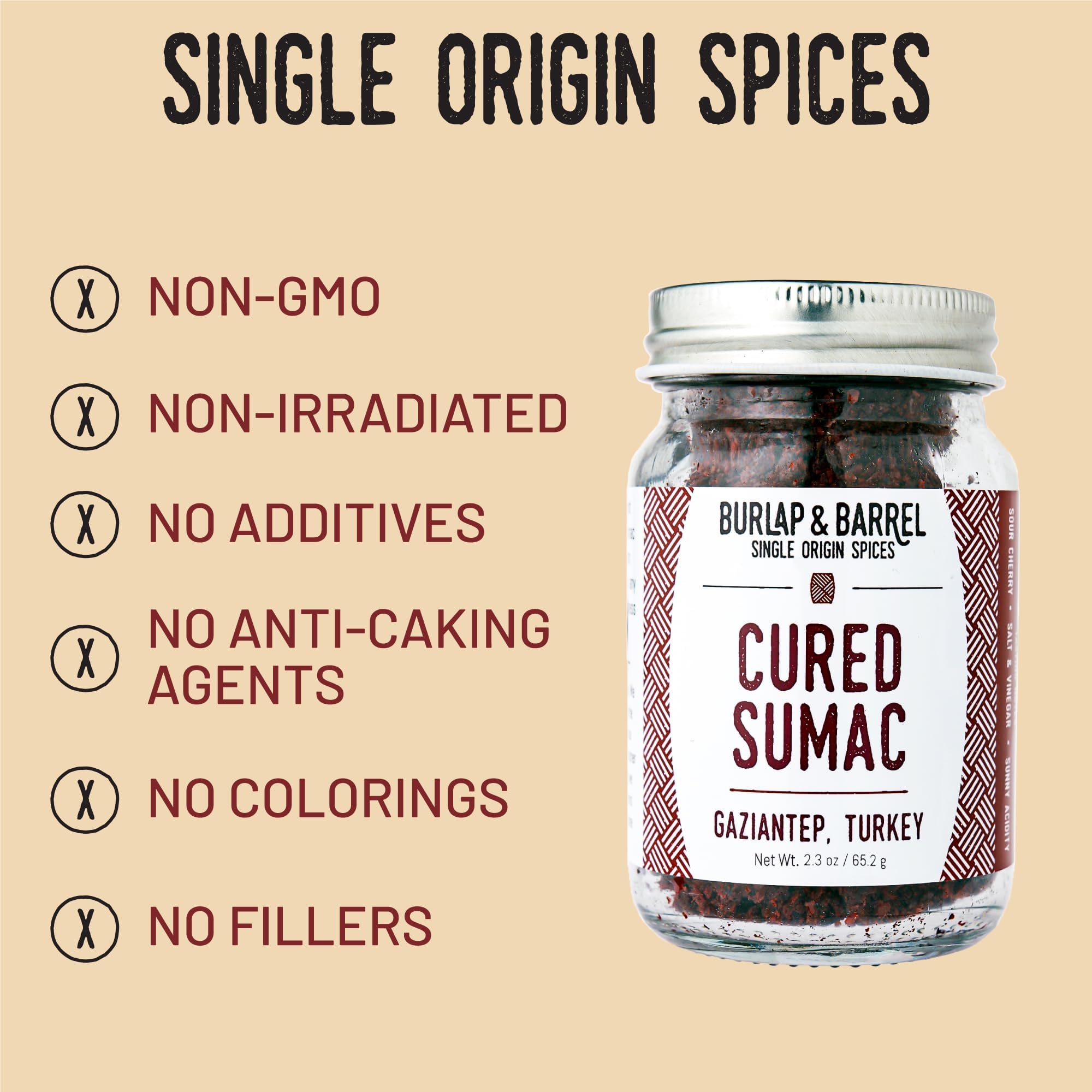 Burlap & Barrel sumac ground powder texture for tart, sunny dressings.