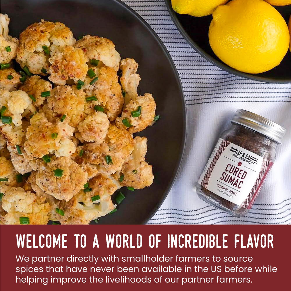 Burlap & Barrel sumac on roasted vegetables for lively acidity.