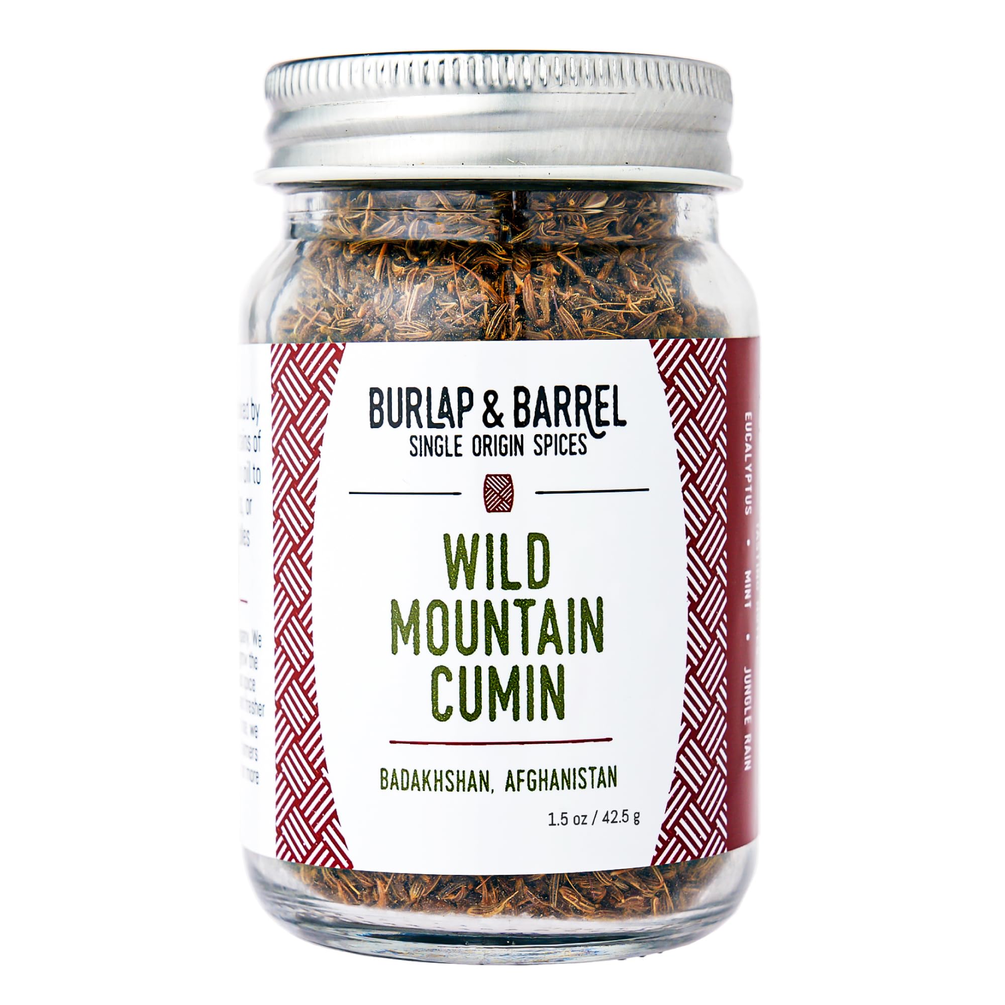 Burlap & Barrel Wild Mountain Cumin jar showing premium seeds for vibrant, savory stews.
