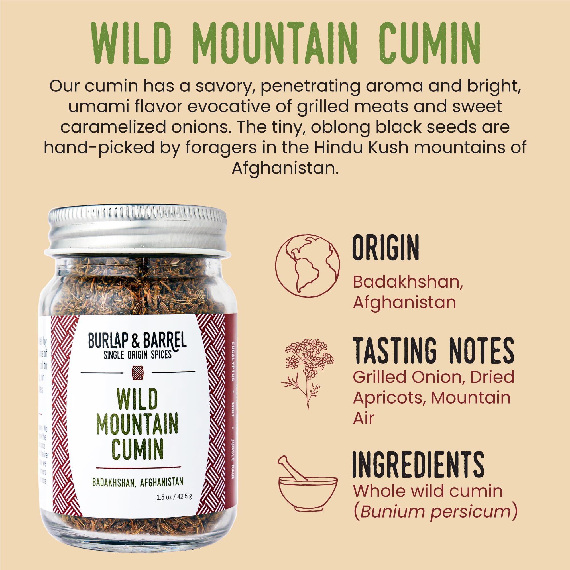 Burlap & Barrel Wild Mountain Cumin origin from Afghanistan improves sauces.