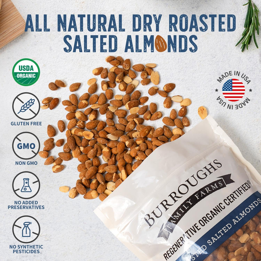 Burroughs Family Farms almonds on salad, adding crunch and nutrition.