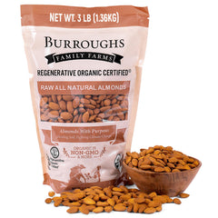 Burroughs Family Farms raw almonds 3lb pack for daily snacking and baking.